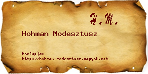 Hohman Modesztusz névjegykártya